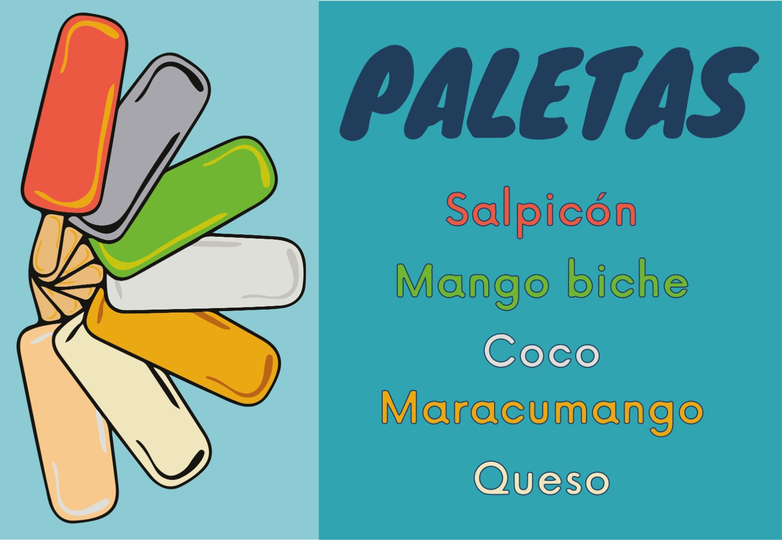 Banner publicitario de paletas con diferentes sabores y colores
